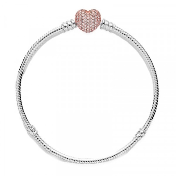 Pandora Jewelry - Pandora Pavé Sterling Silver Bracelet w 14k rose gold-plated heart clasp -